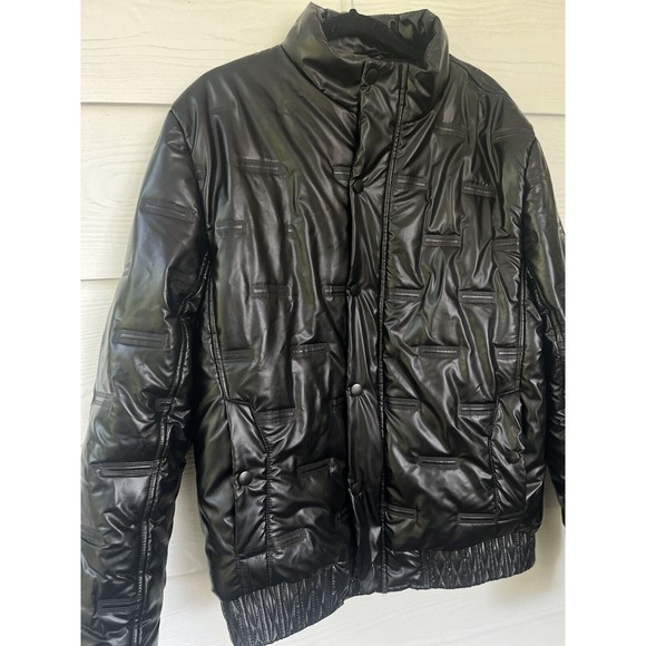 Fried Denim NYC New York Black Puffer Winter Bomber Snap Button Jacket Large - Picture 3 of 9